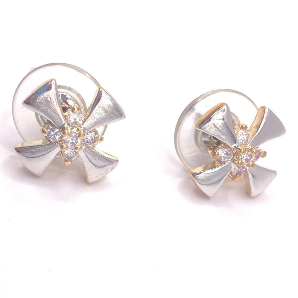 Maximalist Mixed Metal Two Toned X Style Cubic Zirconia Stud Earrings